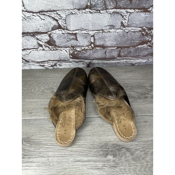 Sabah Baba Big Bend Olive Shearling Bronze Slippers Mules Flats Women 36EU/6M US - Picture 10 of 16